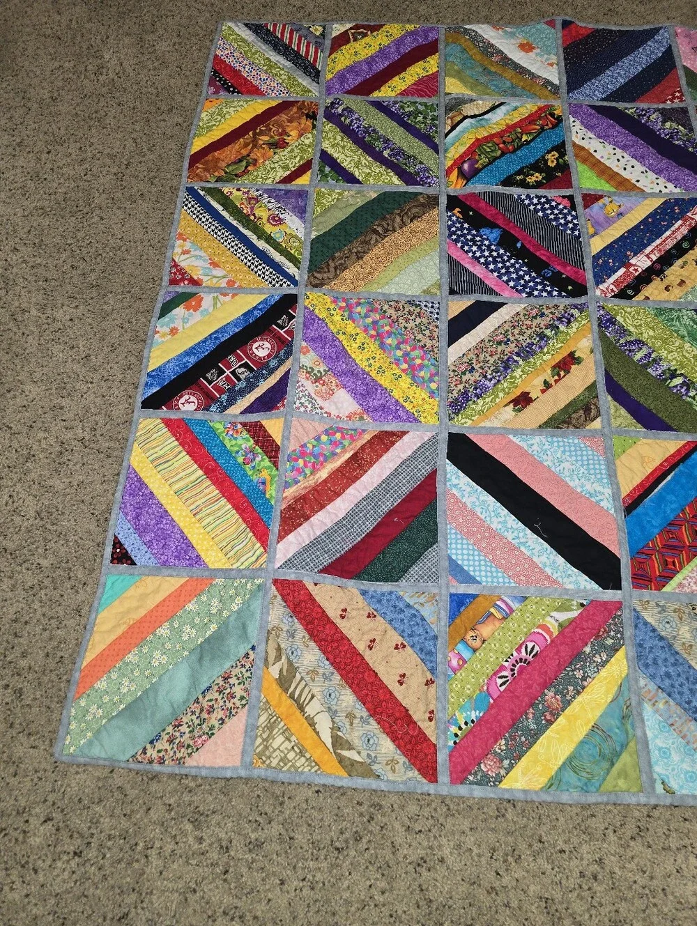 Scrappy String Quilt Lap Quilt Modern Machine Quilted Wall Hanging